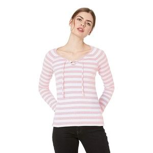 Lucky Brand Women's Stripe Lace-up Henley Top
